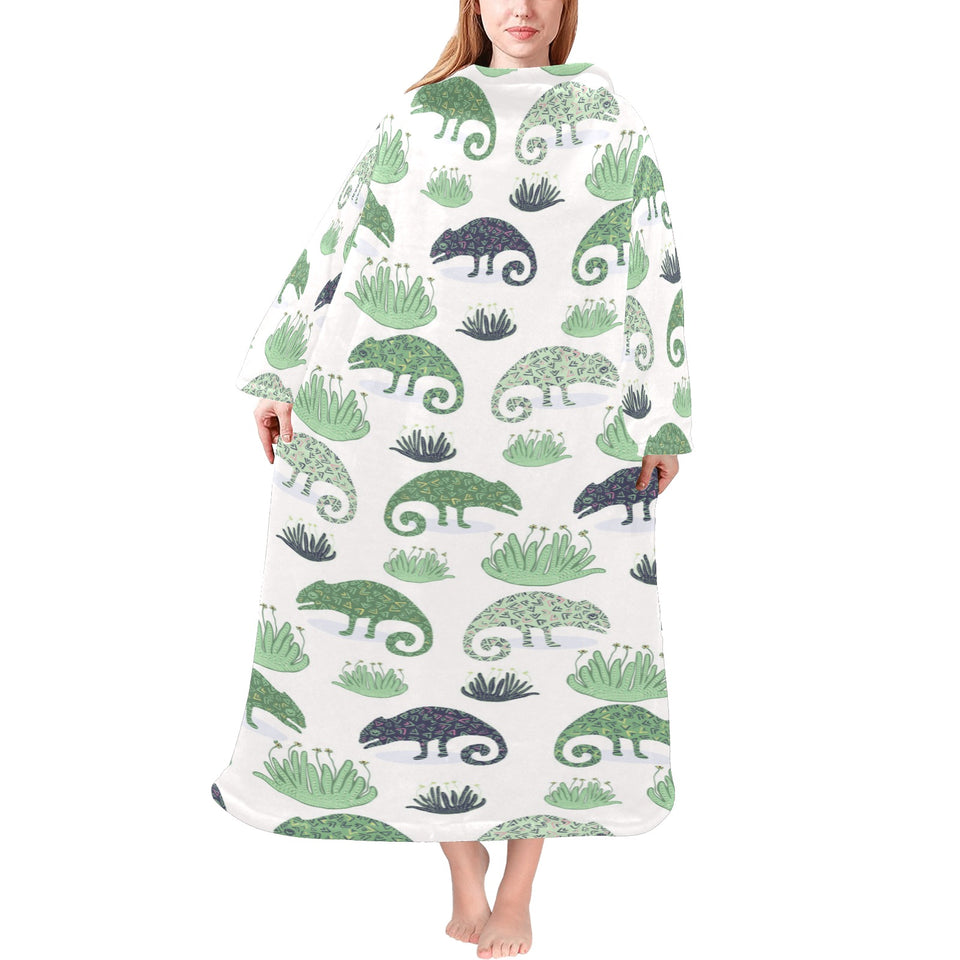 Chameleon lizard succulent plant pattern Blanket Robe with Sleeves