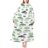 Chameleon lizard succulent plant pattern Blanket Robe with Sleeves