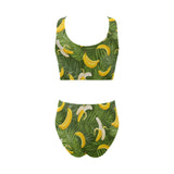 Banana Palm Leaves pattern Chest Bowknot High Waisted Bikini Swimsuit