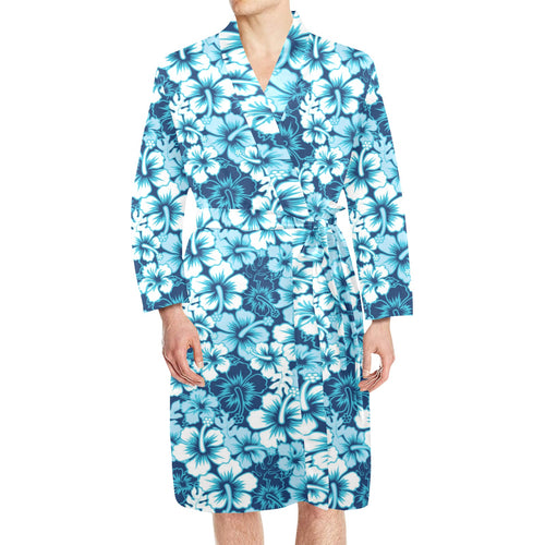 Hibiscus Pattern Print Design 03 Men's Long Sleeve Belted Night Robe
