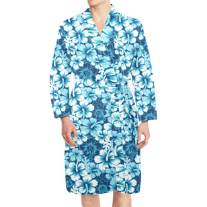 Hibiscus Pattern Print Design 03 Men's Long Sleeve Belted Night Robe