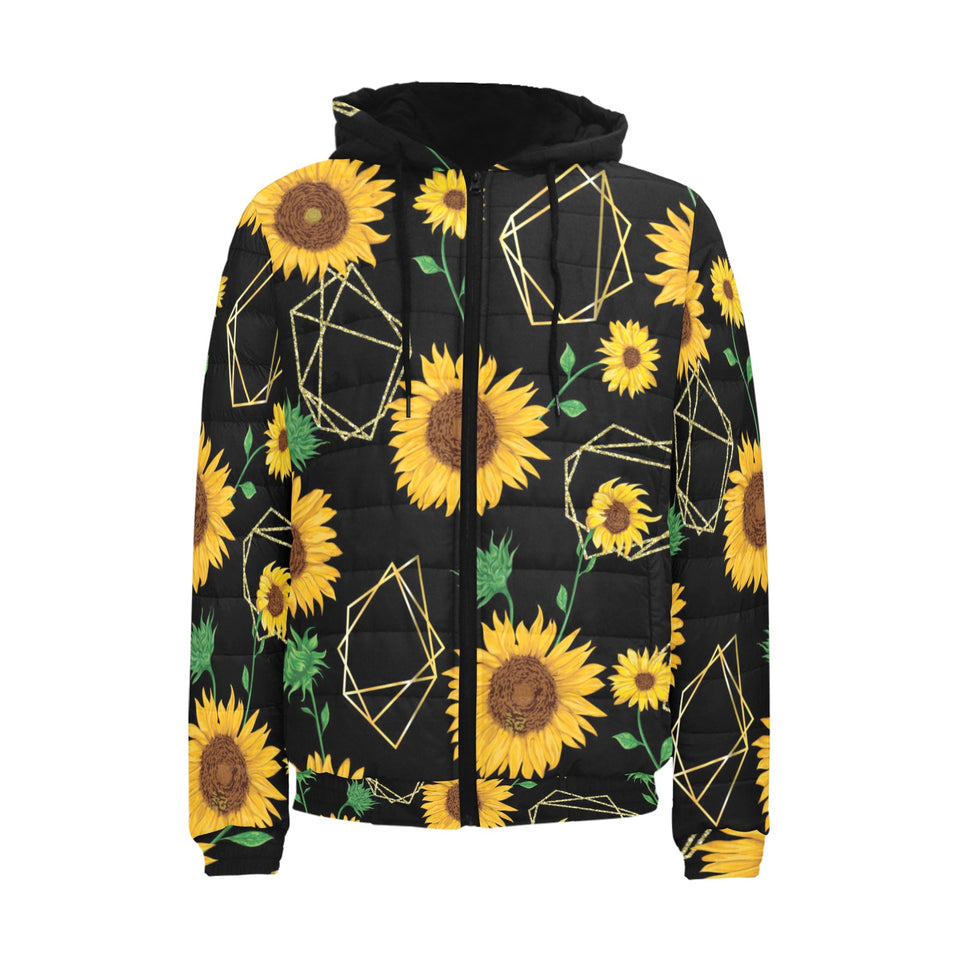 sunflower golden polygonal shapes Men's Padded Hooded Jacket