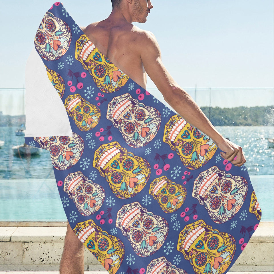 Sugar skull flower pattern Beach Towel