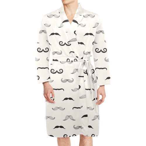 Mustache Beard Pattern Print Design 05 Men's Long Sleeve Belted Night Robe