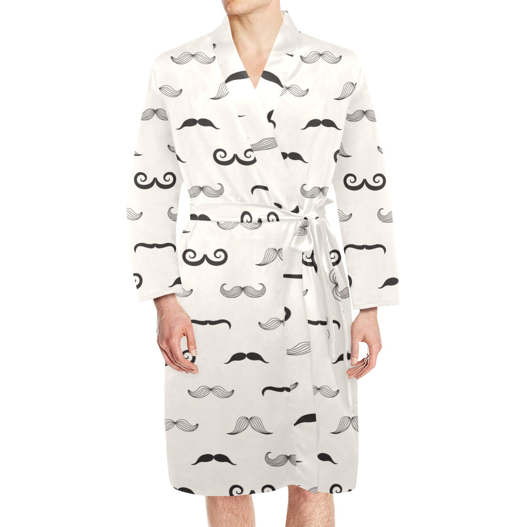 Mustache Beard Pattern Print Design 05 Men's Long Sleeve Belted Night Robe