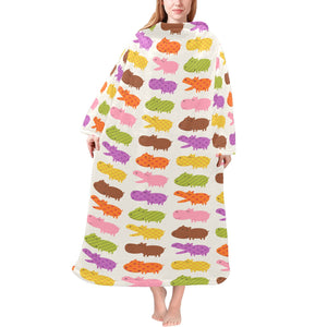 Hippopotamus Pattern Print Design 01 Blanket Robe with Sleeves