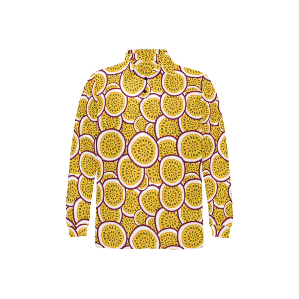 Passion fruits slice pattern Men's Long Sleeve Polo Shirt