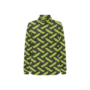 Green Peas Pattern Print Design 05 Women's Long Sleeve Polo Shirt