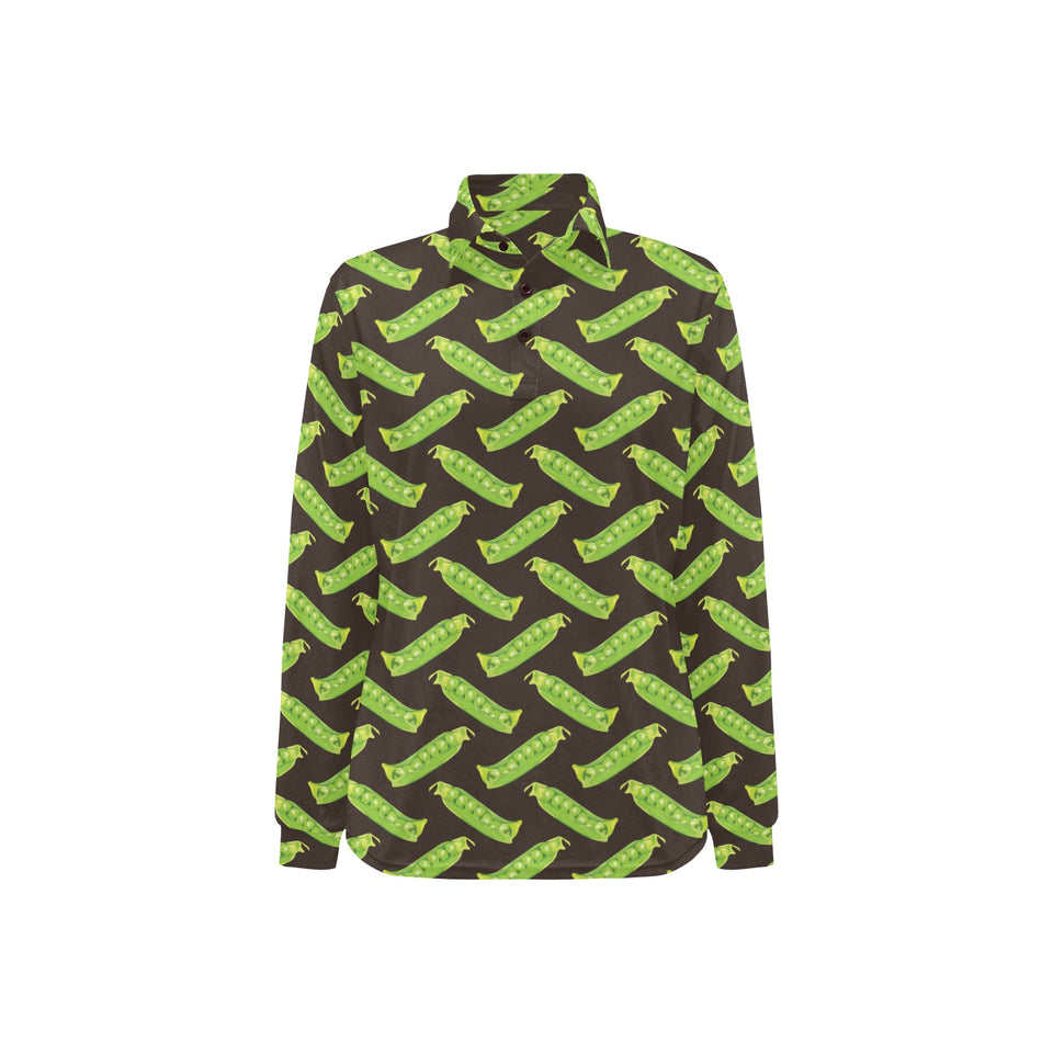 Green Peas Pattern Print Design 05 Women's Long Sleeve Polo Shirt