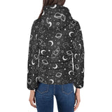 Hand drawn space rocket star planet Women's Padded Hooded Jacket