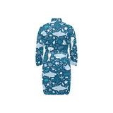 Cute shark pattern Men's Long Sleeve Belted Night Robe