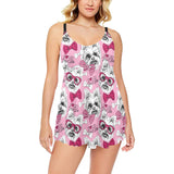 Yorkshire Terrier Pattern Print Design 03 Chest Sexy Pleated Two Piece Swim Dress