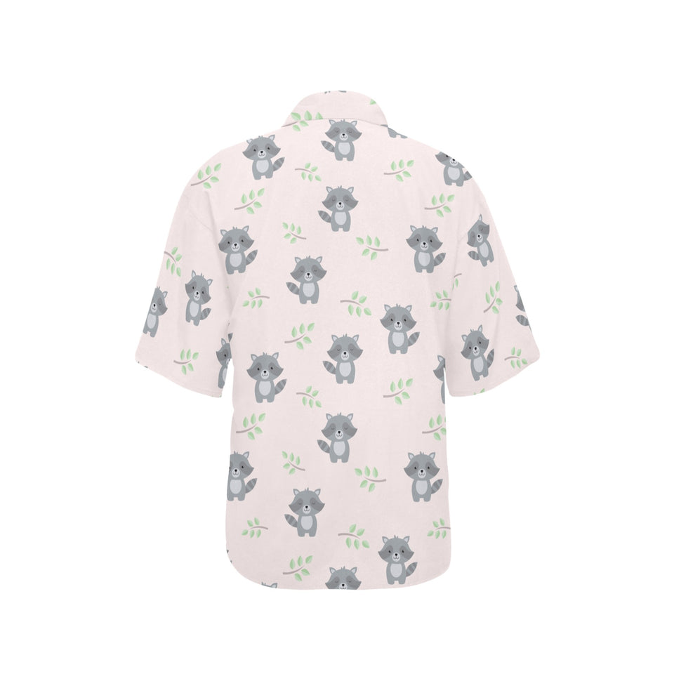 cute raccoons leaves pattern Women's All Over Print Hawaiian Shirt