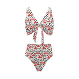 Red mushroom dot pattern Chest Bowknot High Waisted Bikini Swimsuit
