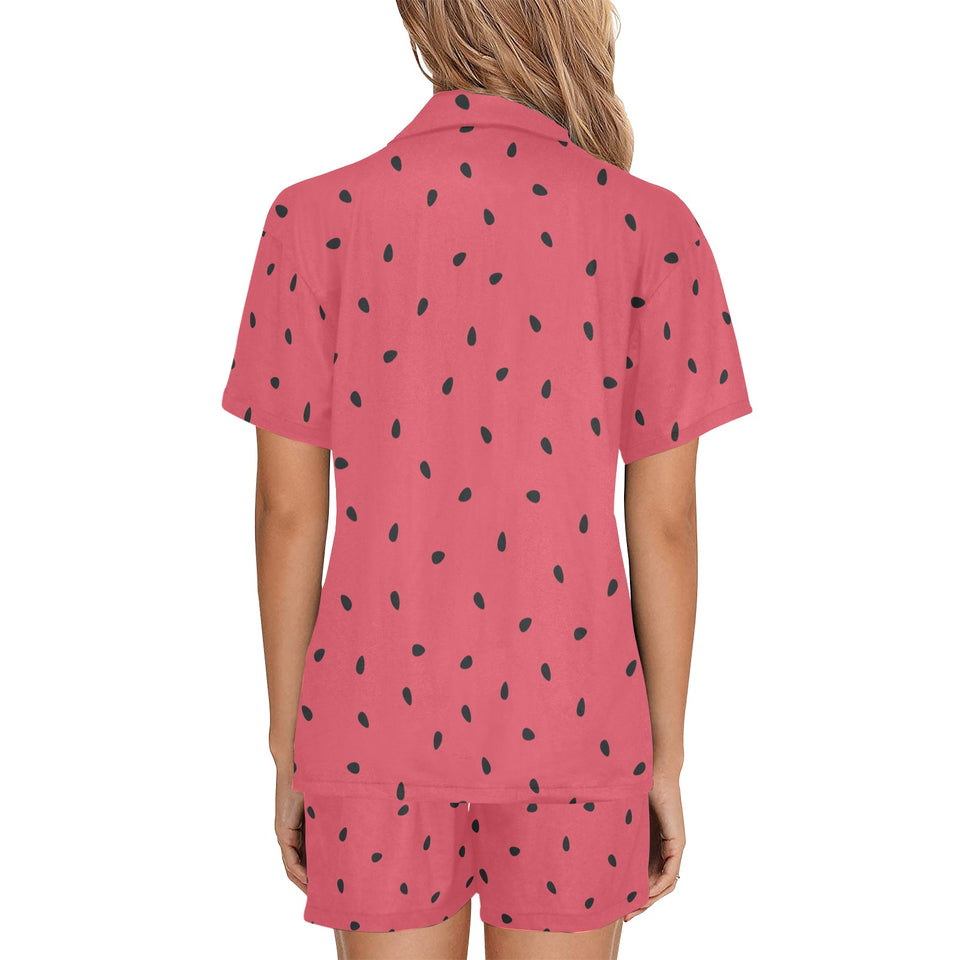 watermelon texture background Women's V-Neck Short Pajama Set