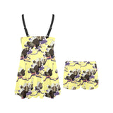 Ostrich Pattern Print Design 04 Chest Sexy Pleated Two Piece Swim Dress