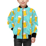 Beer pattern green background Kids' Boys' Girls' Bomber Jacket