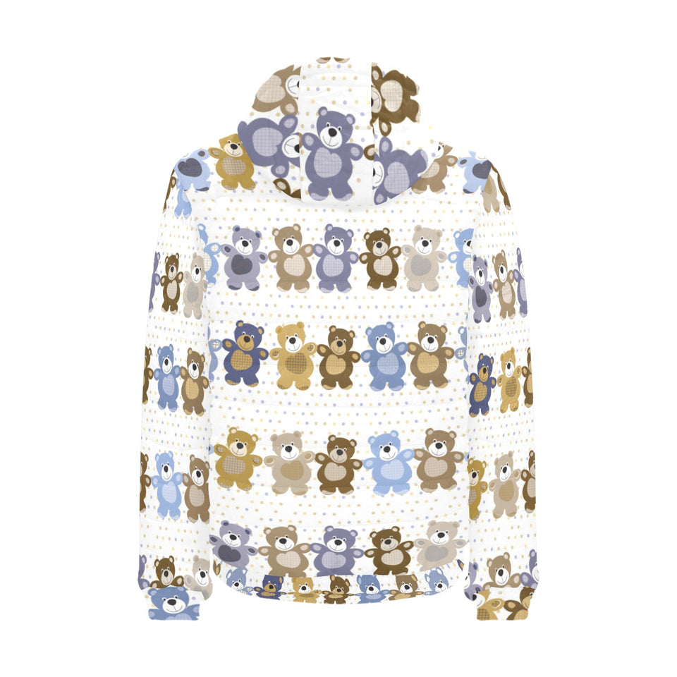 Teddy Bear Pattern Print Design 02 Men's Padded Hooded Jacket