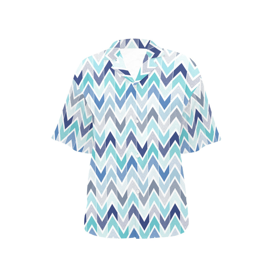 zigzag  chevron blue pattern Women's All Over Print Hawaiian Shirt