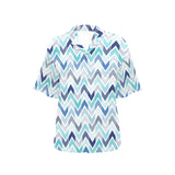 zigzag  chevron blue pattern Women's All Over Print Hawaiian Shirt