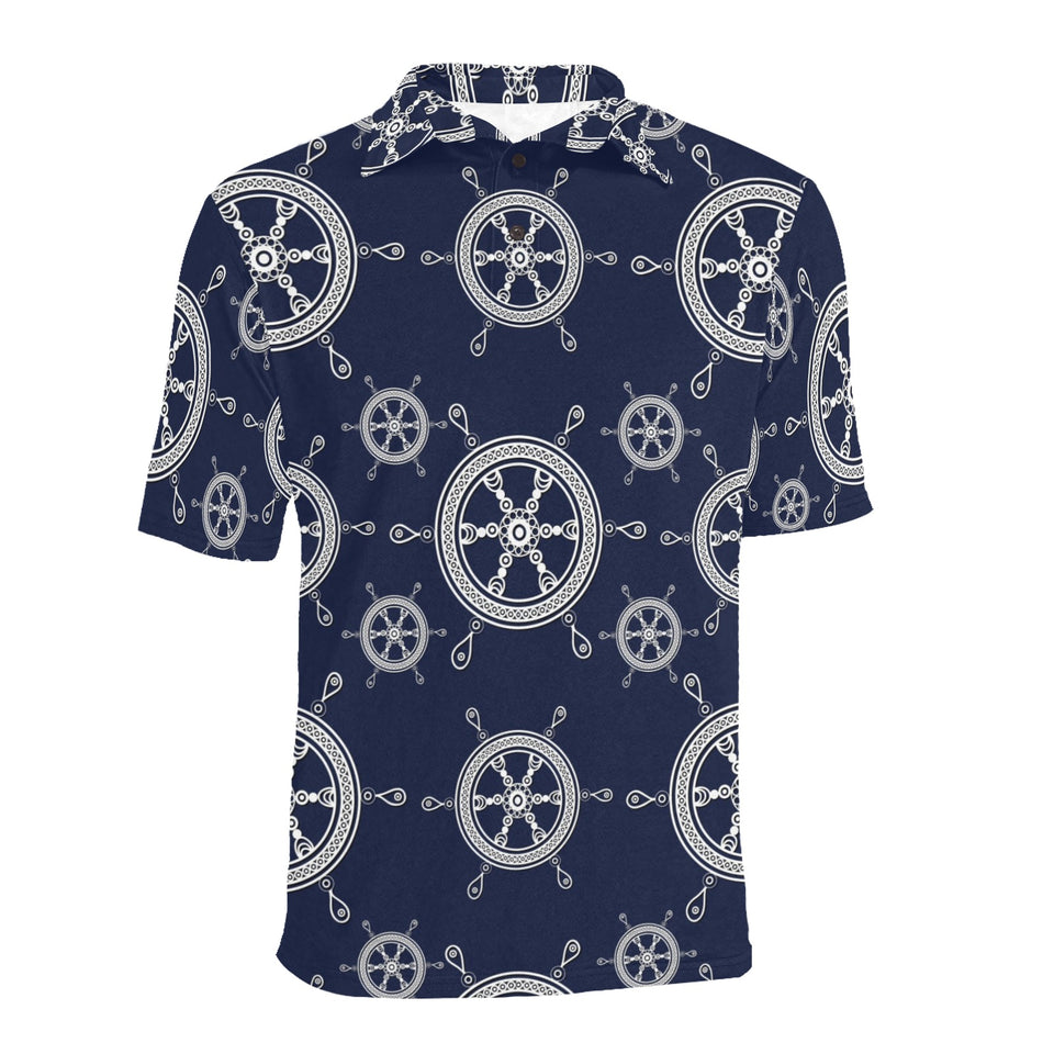 nautical steering wheel design pattern Men's All Over Print Polo Shirt