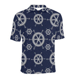 nautical steering wheel design pattern Men's All Over Print Polo Shirt