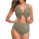 arabic star gold pattern Chest Bowknot High Waisted Bikini Swimsuit