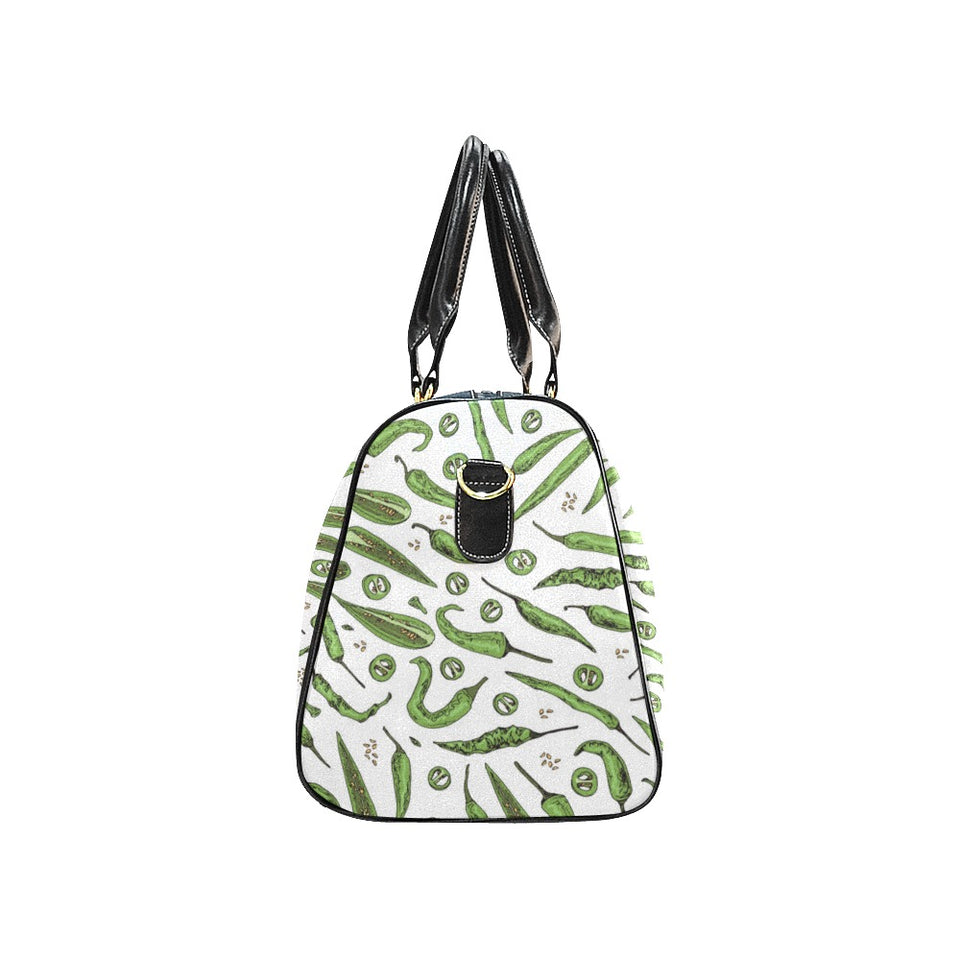 Hand drawn sketch style green Chili peppers patter Travel Bag