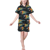 Bowling balls flame pattern Kids' Boys' Girls' V-Neck Short Pajama Set