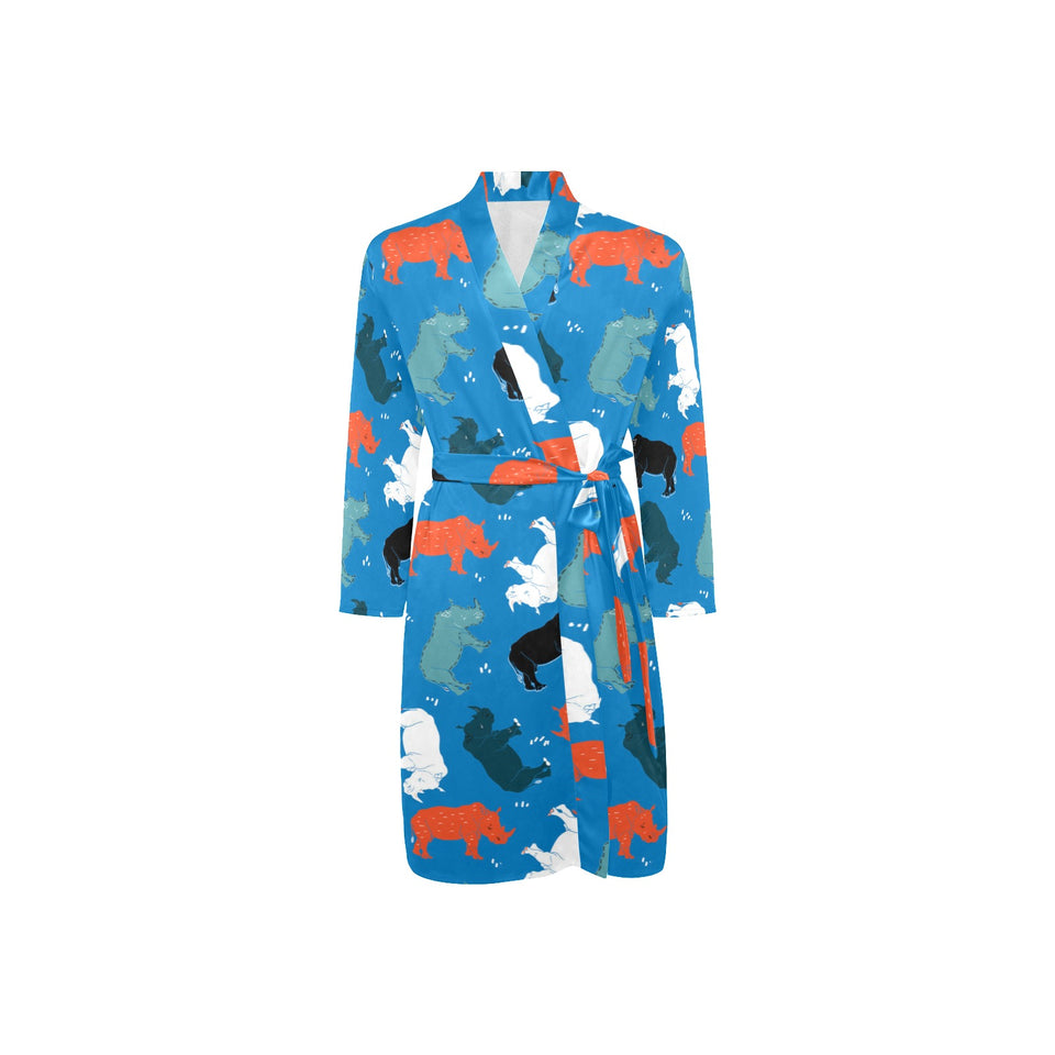 Colorful rhino pattern Men's Long Sleeve Belted Night Robe