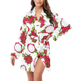 dragon fruits white background Women's Long Sleeve Belted Night Robe