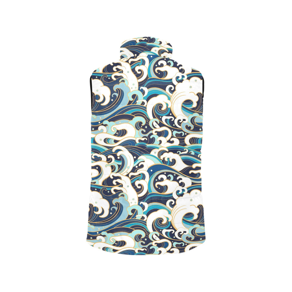 Japanese wave pattern Women's Padded Vest