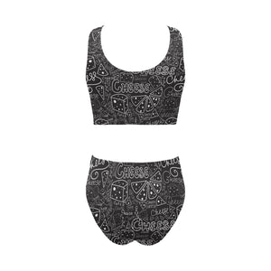 Handwritten cheese pattern Chest Bowknot High Waisted Bikini Swimsuit
