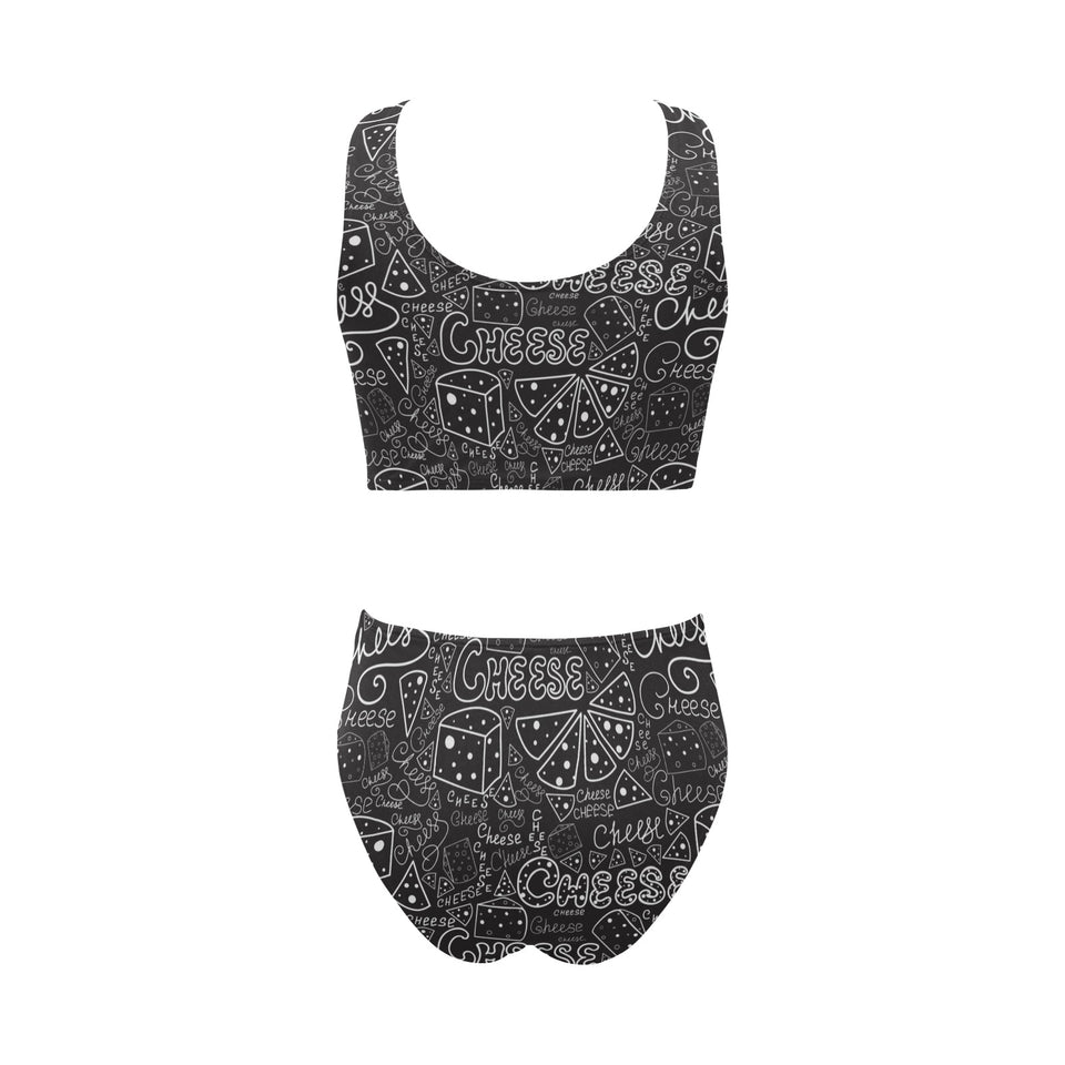 Handwritten cheese pattern Chest Bowknot High Waisted Bikini Swimsuit