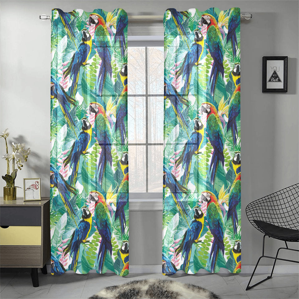 Colorful parrot exotic flower leaves Gauze Curtain