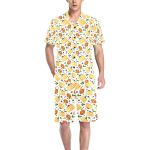 Pancake Pattern Print Design 02 Men's V-Neck Short Pajama Set