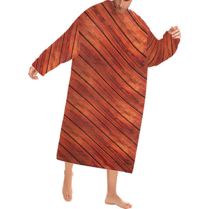 Wood Printed Pattern Print Design 03 Blanket Robe with Sleeves