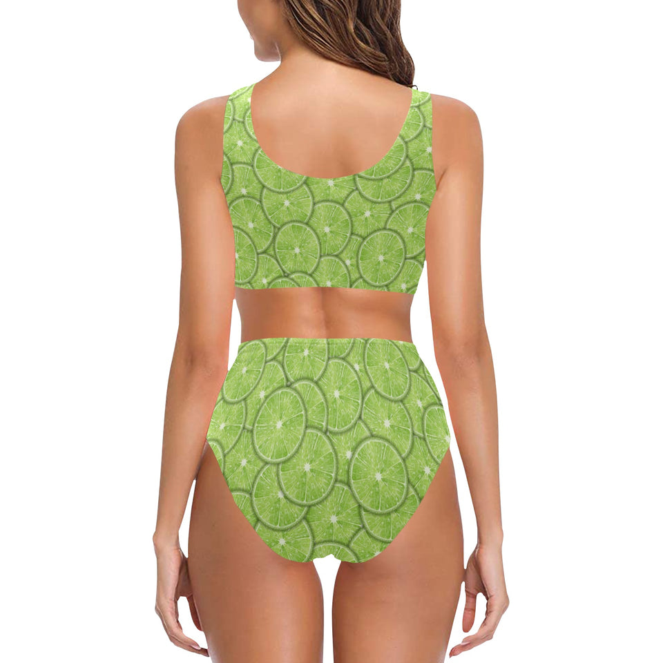 Slices of Lime pattern Chest Bowknot High Waisted Bikini Swimsuit