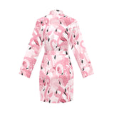 Pink flamingos pattern background Women's Long Sleeve Belted Night Robe