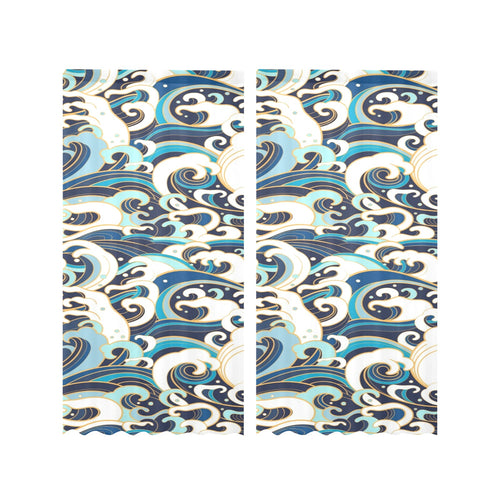 Japanese wave pattern Gauze Curtain