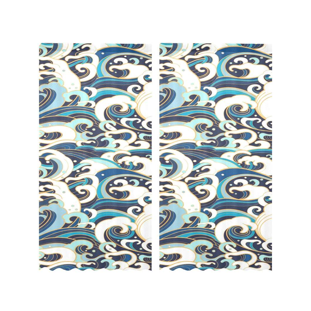 Japanese wave pattern Gauze Curtain