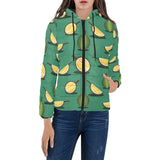 Durian pattern green background Women's Padded Hooded Jacket
