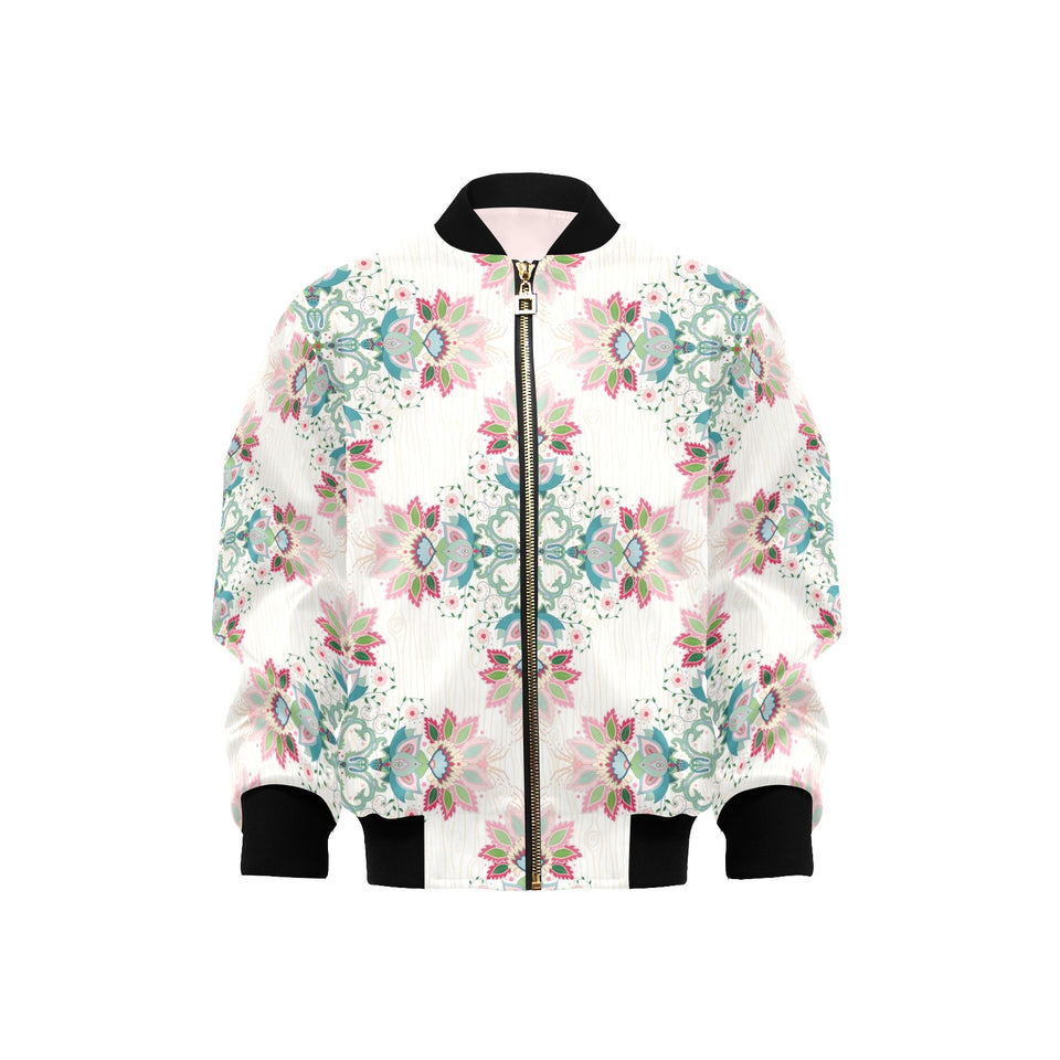 Square floral indian flower pattern Kids' Boys' Girls' Bomber Jacket