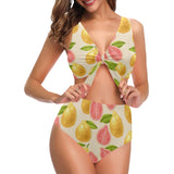 Beautiful guava pattern Chest Bowknot High Waisted Bikini Swimsuit
