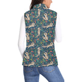 Raccoon tropical leaves pattern Women's Padded Vest