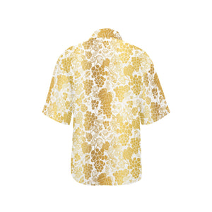 Gold grape pattern Women's All Over Print Hawaiian Shirt