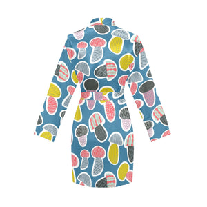 Colorful mushroom design pattern Women's Long Sleeve Belted Night Robe