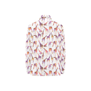 Giraffe Pattern Print Design 02 Women's Long Sleeve Polo Shirt