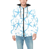 Watercolor starfish pattern Men's Padded Hooded Jacket