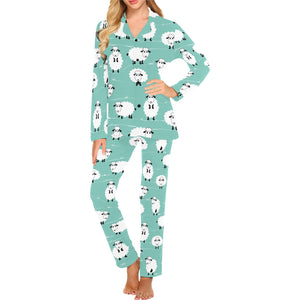 Cute sheep green background Women's Long Pajama Set